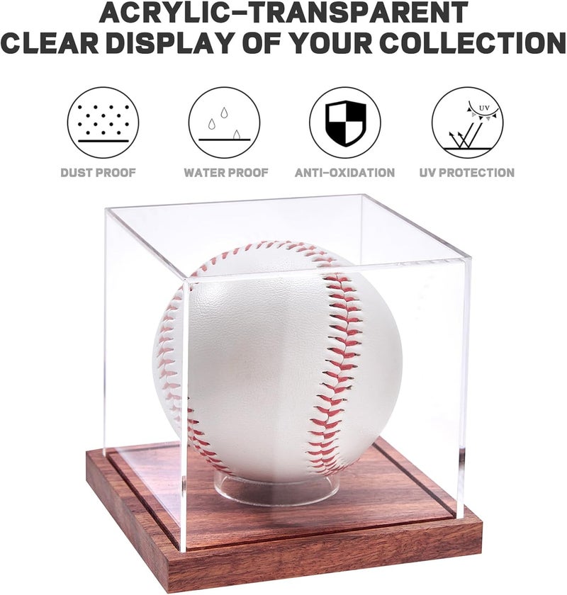 LiTY 2 Pack Baseball Display Case, No Assembly Required Clear Cube Tennis Ball Holder with Solid Wooden Base, Autograph Baseball Stand Box for Single Ball - Image 5